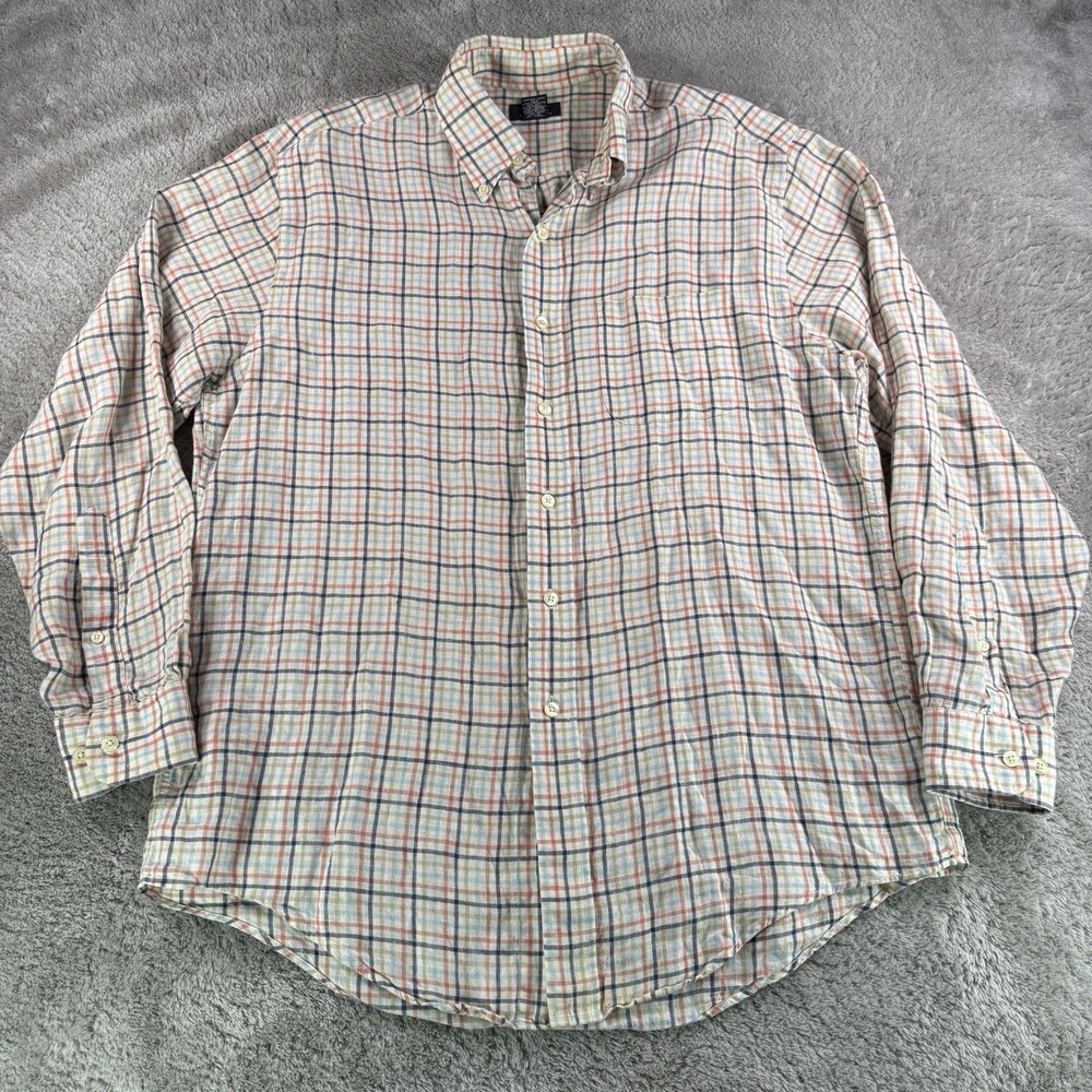 Brooks Brothers 346 Mens M Linen Shirt Plaid Button Down Long Sleeve Multicolor